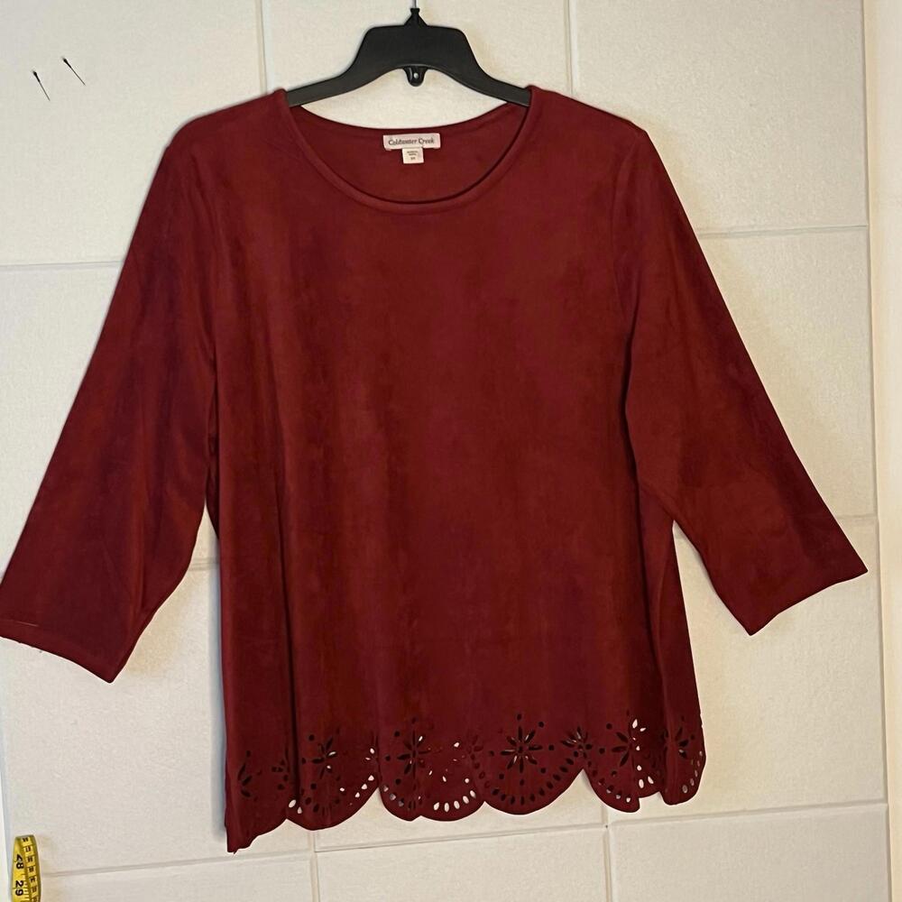 Coldwater Creek 2x Microfiber Suede Laser Cut Red Blouse